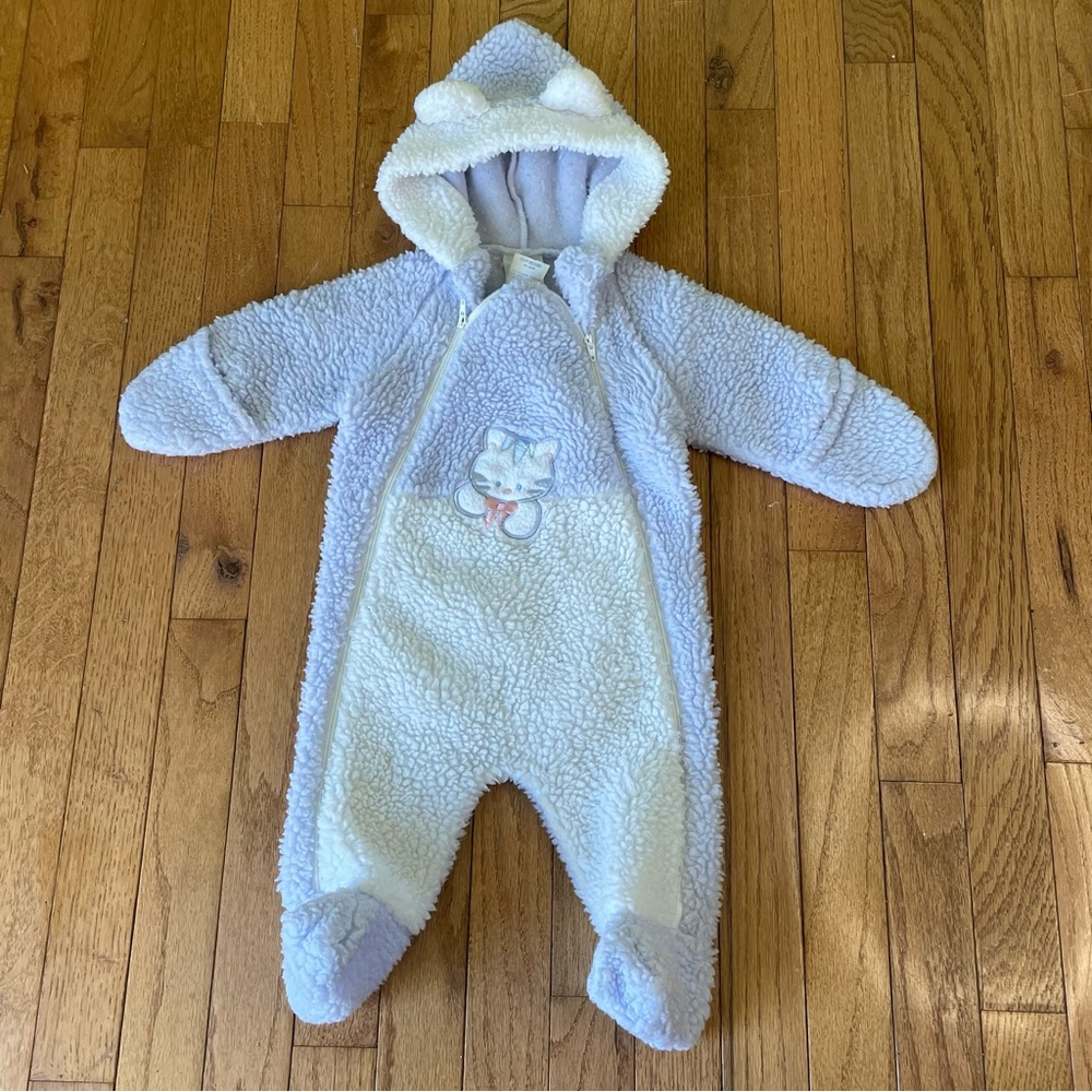 VINTAGE CUDDLE TIME FLEECE ONE PIECE CAT APPLIQUÉ ZIP UP OUTFIT SIZE 6/12 MONTHS